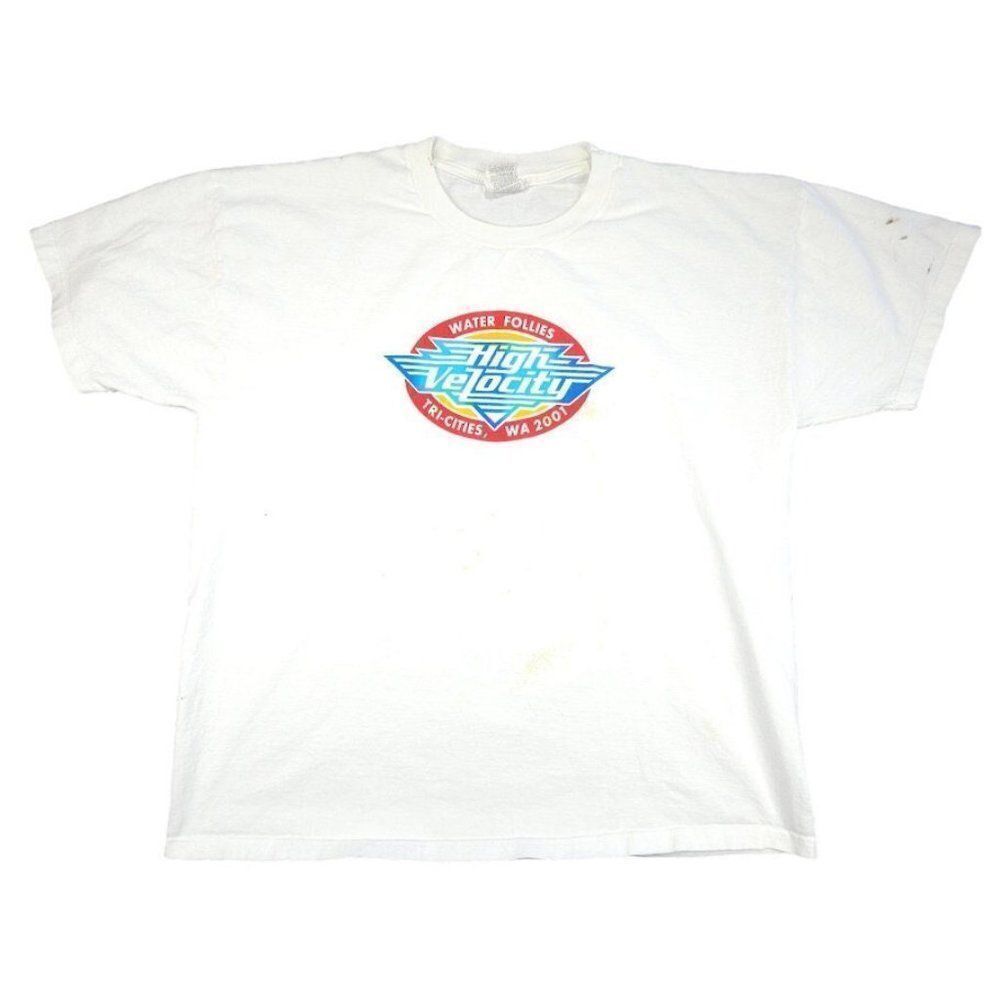 Vintage Boat Racing T Shirt Mens Size XL White Y2K High Velocity Water Follies